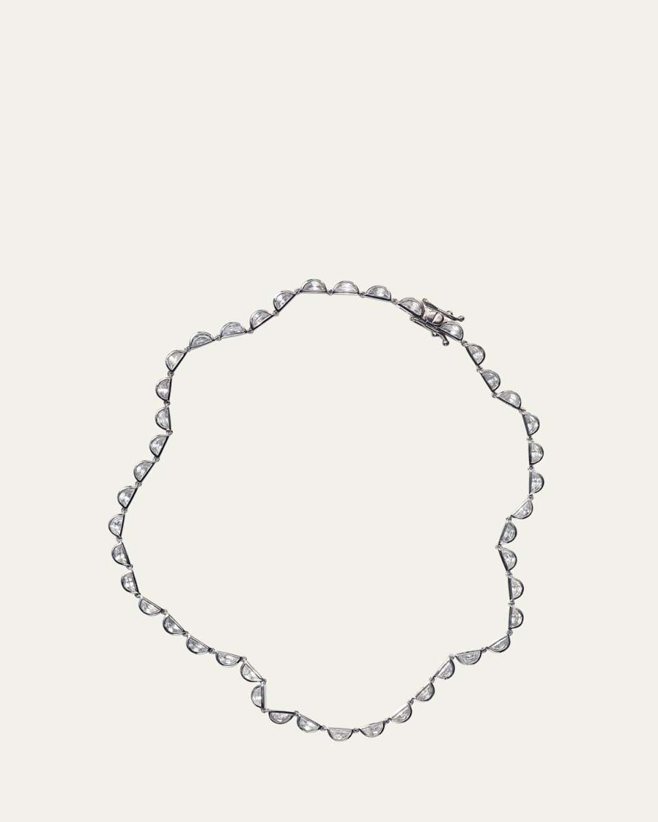 Riviere Scallop White Zircon Necklace, 16"L